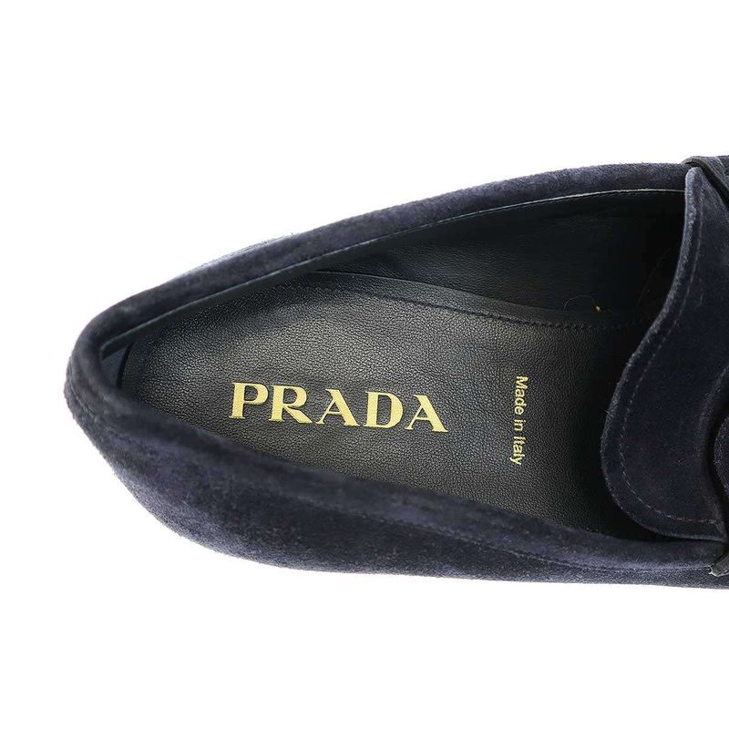 Prada Logo Plate Suede Leather Square Toe Loafer Shoes 2 Dc226 Navy 10 — view 7