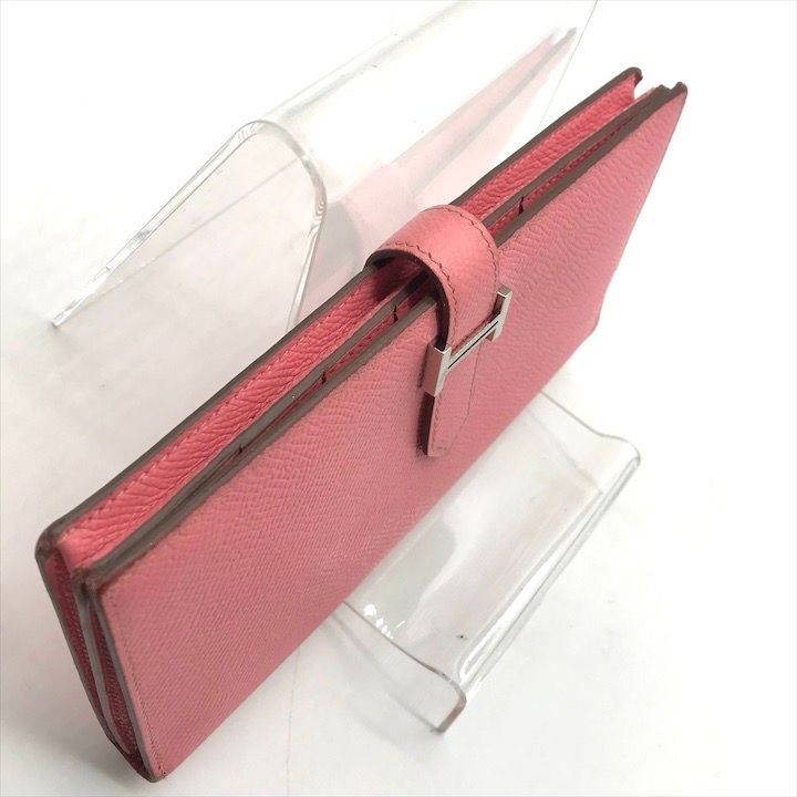 Hermes Bearn Souffle Bifold Depth Wallet Silver Shikaku Pink — view 6