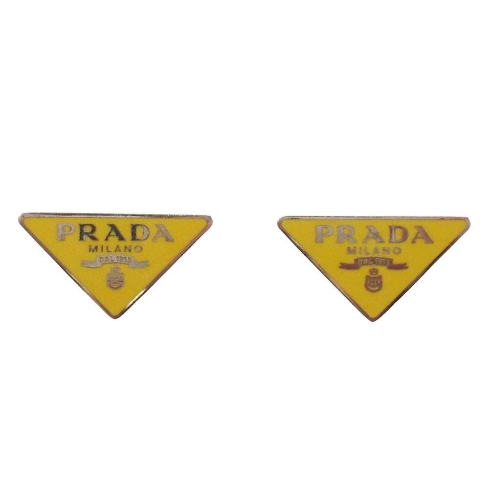 Prada Triangle Logo Stud Earrings Plate Yellow