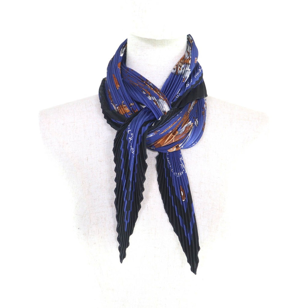 Hermes Carre 90 Blue Rocking Horse Silk Pleated Scarf Multi — view 5