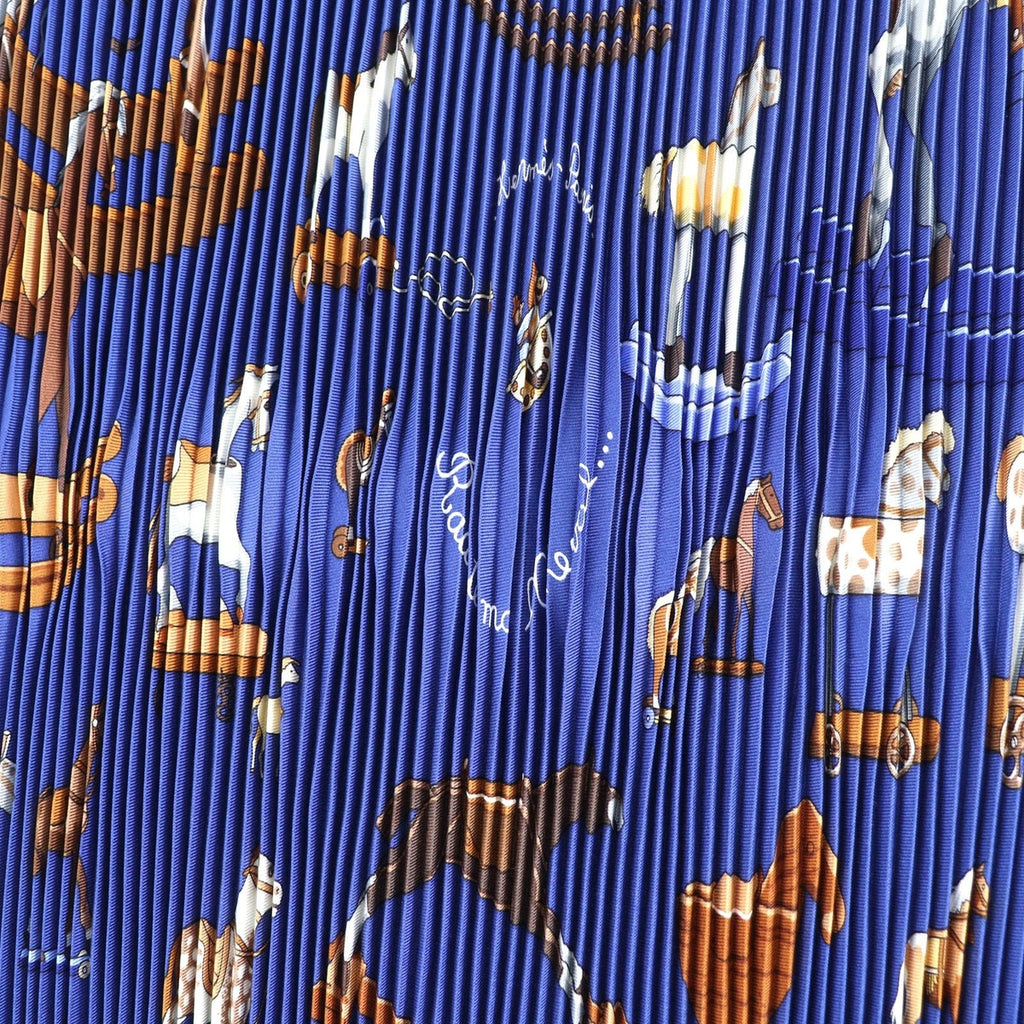 Hermes Carre 90 Blue Rocking Horse Silk Pleated Scarf Multi — view 6