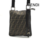 Fendi Zucca Shoulder Bag Crossbody Leather Canvas Brown
