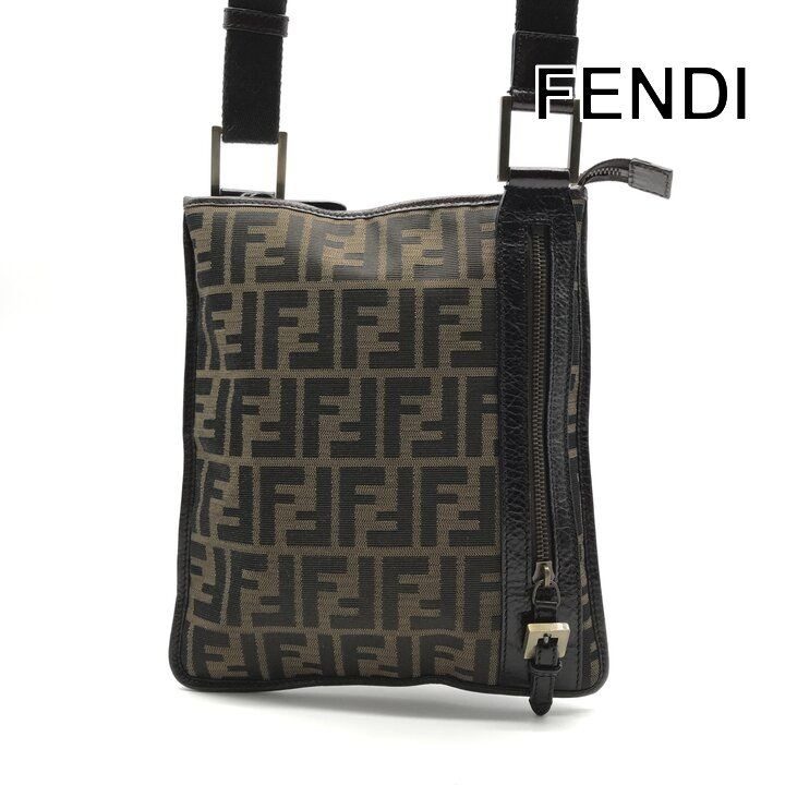 Fendi Zucca Shoulder Bag Crossbody Leather Canvas Brown
