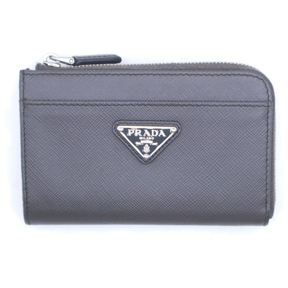 Prada Saffiano Leather Key Card Case Pouch Gray