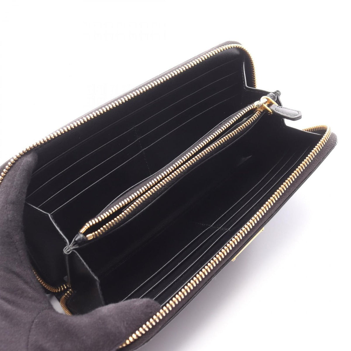 Prada Round Long Wallet Vittello Move TR Black Leather Triangle Logo — view 3