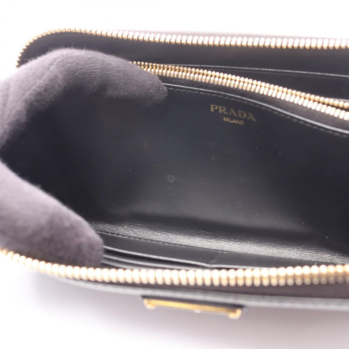 Prada Round Long Wallet Vittello Move TR Black Leather Triangle Logo — view 6