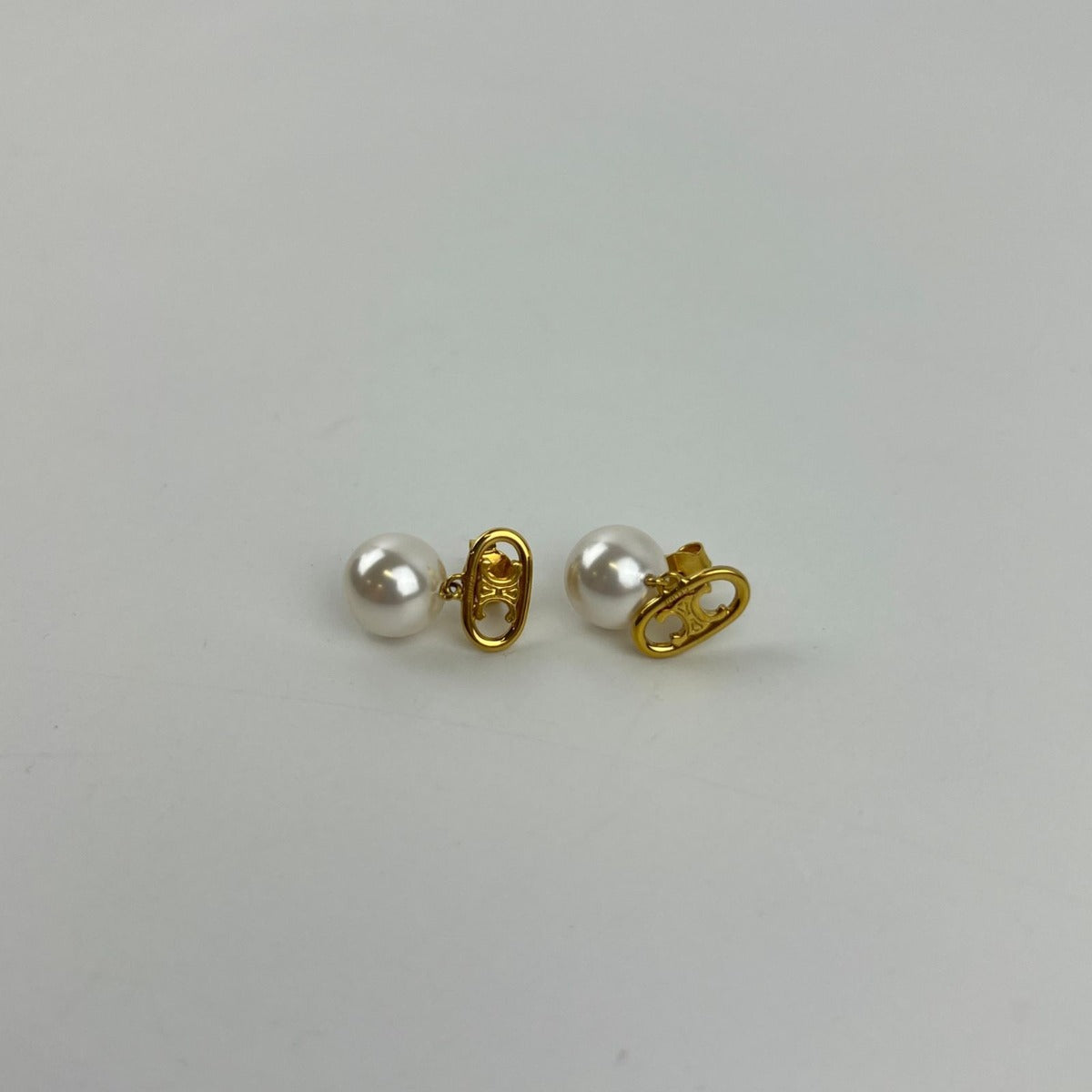 Celine Logo Triomphe Earrings Gold Vintage — view 3