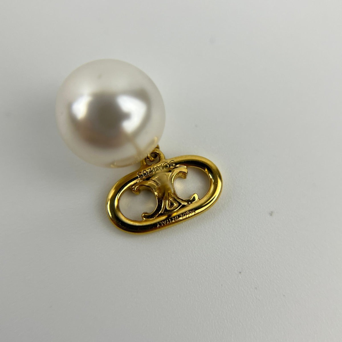 Celine Logo Triomphe Earrings Gold Vintage — view 9