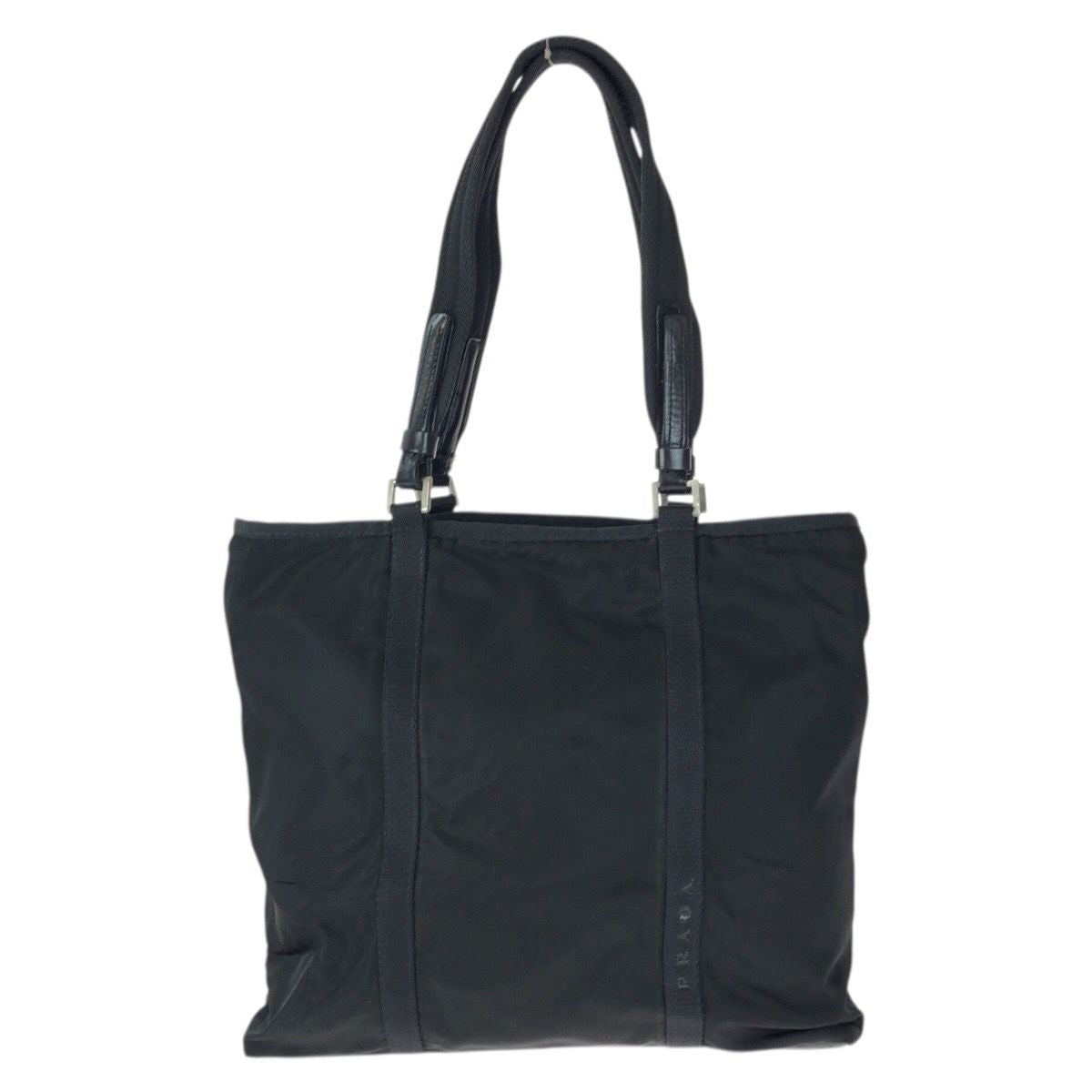 Prada Tessuto Black Silver Nylon Leather Tote Shoulder Bag