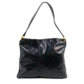 Fendi FF Logo Leather Black Shoulder Bag Gold
