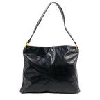 Fendi FF Logo Leather Black Shoulder Bag Gold