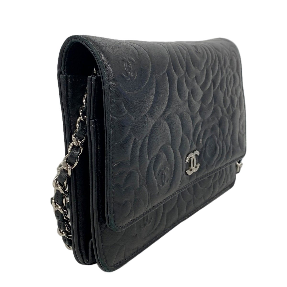 Chanel Shoulder Wallet Camellia Lambskin Black Silver — view 2