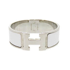 Hermes H Motif Clic Clac GM Bu Metal White Silver Stamped P Bracelet — view 2
