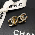 Chanel CC Logo Earrings Rhinestone Gold Icon