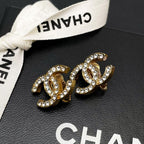 Chanel CC Logo Earrings Rhinestone Gold Icon