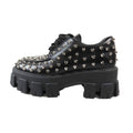Prada 714 Monolith Brushed Leather Thick Sole Studded Loafers Lace Up Shoes