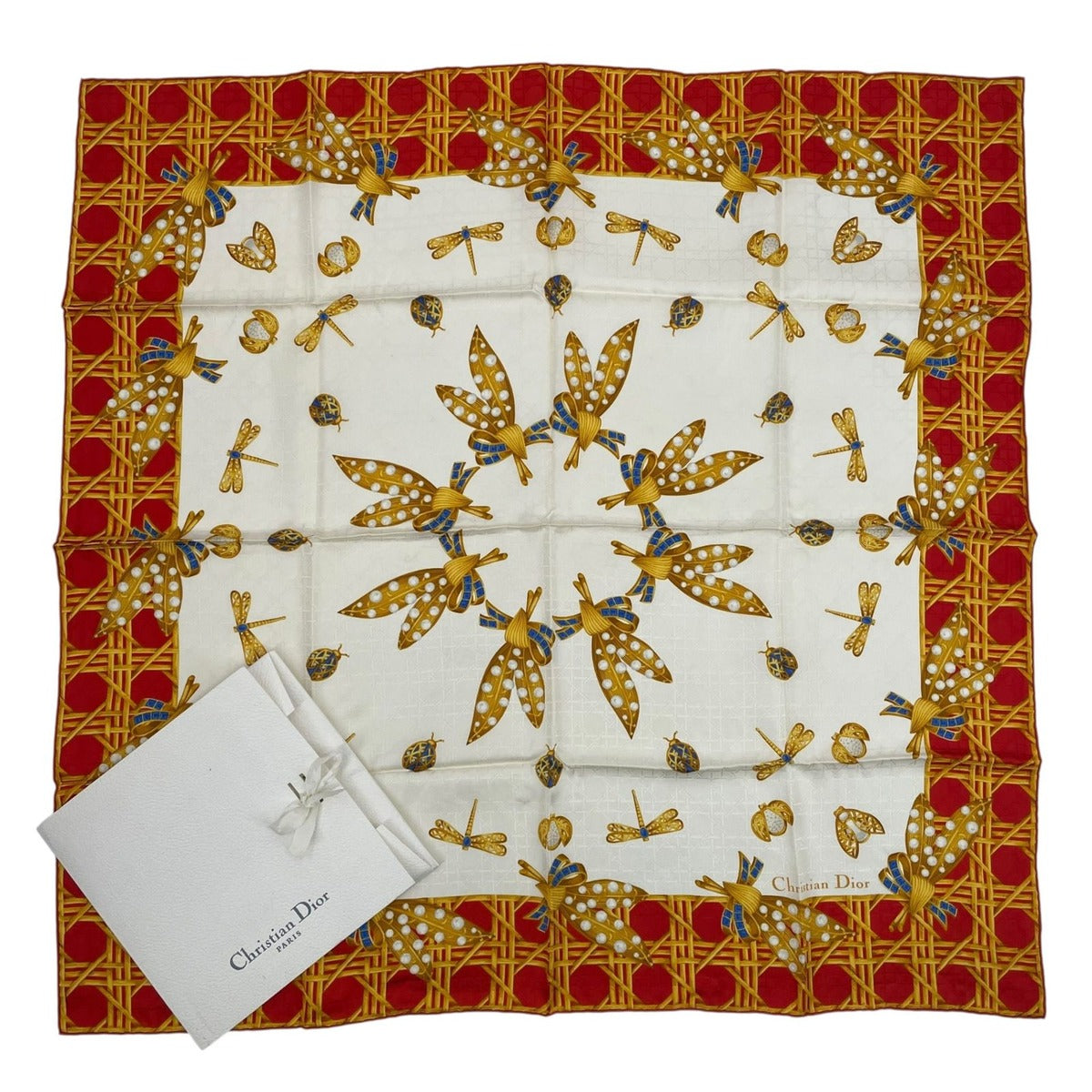 Dior Christian Scarf Silk Diana Insect Red