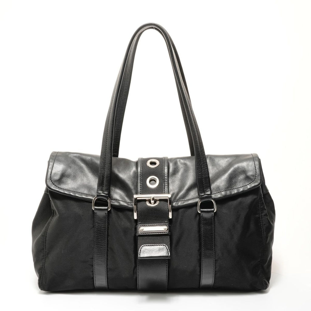 Prada Shoulder Bag Nylon Leather Triangle Logo Buckle