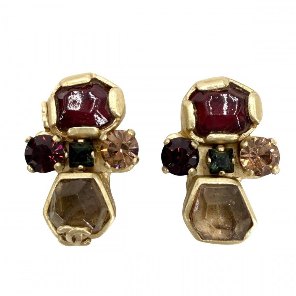Chanel Earrings Gripoix CC Logo Vintage Coco Stone