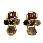 Chanel Earrings Gripoix CC Logo Vintage Coco Stone