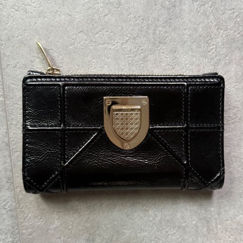Christian Dior Ama Patent Leather Fold Wallet Card Case Coin Compact — view 5