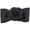 Chanel Ribbon Camellia Canvas Satin Black Barrette