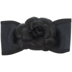 Chanel Ribbon Camellia Canvas Satin Black Barrette