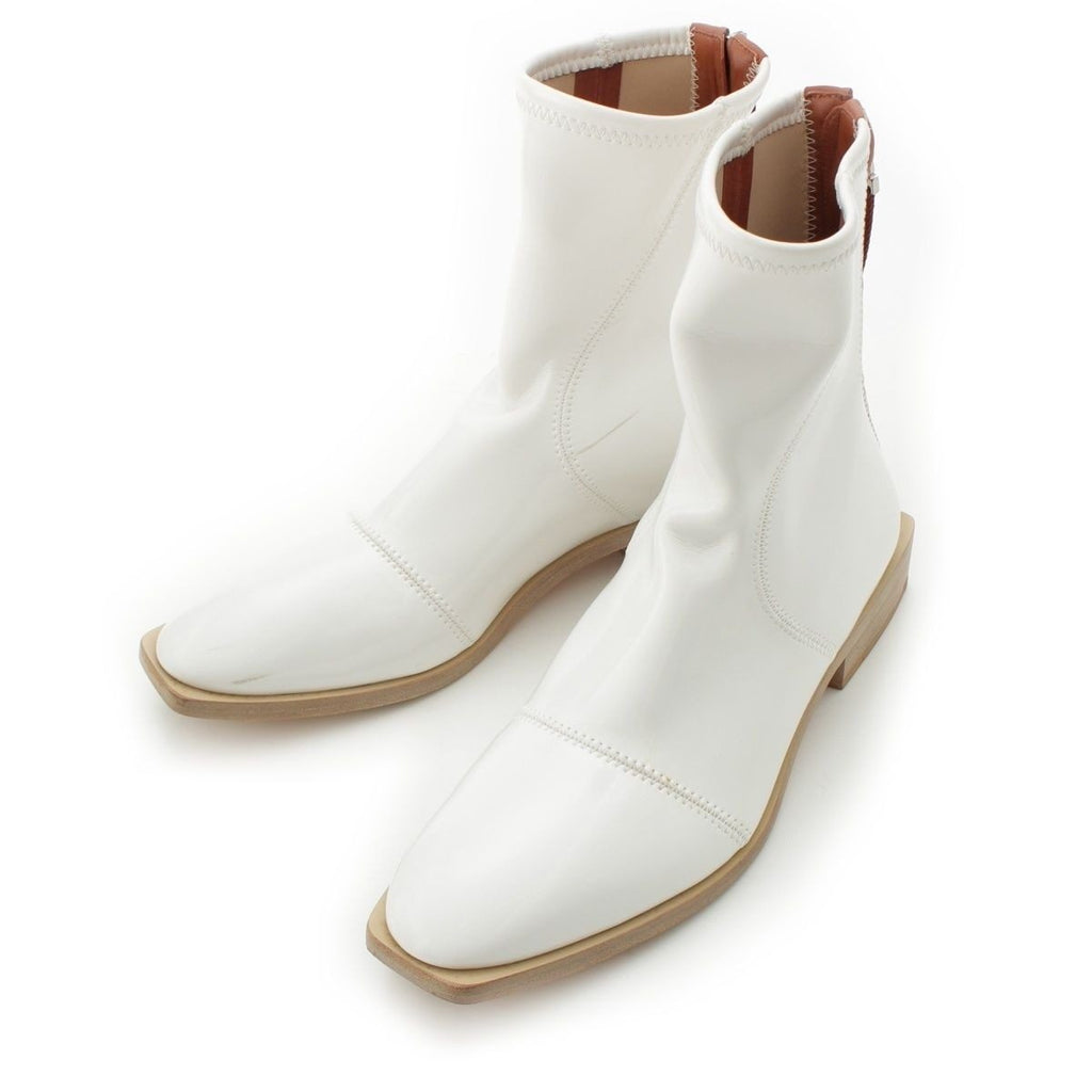 Fendi Patent Leather Square Toe Short Boots Shoes White 39