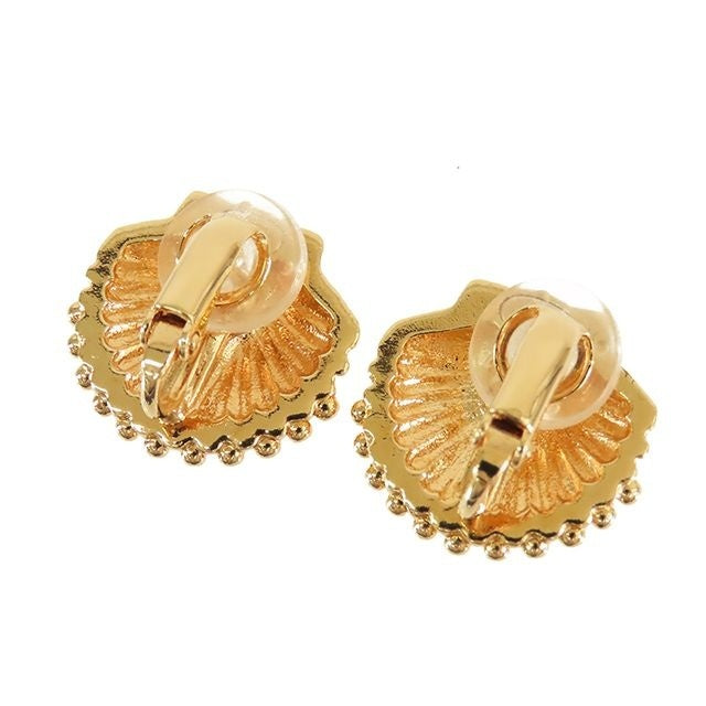 Chanel Shell Motif Earrings Gold Metal Rhinestone CC Logo — view 2