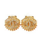 Chanel Shell Motif Earrings Gold Metal Rhinestone CC Logo