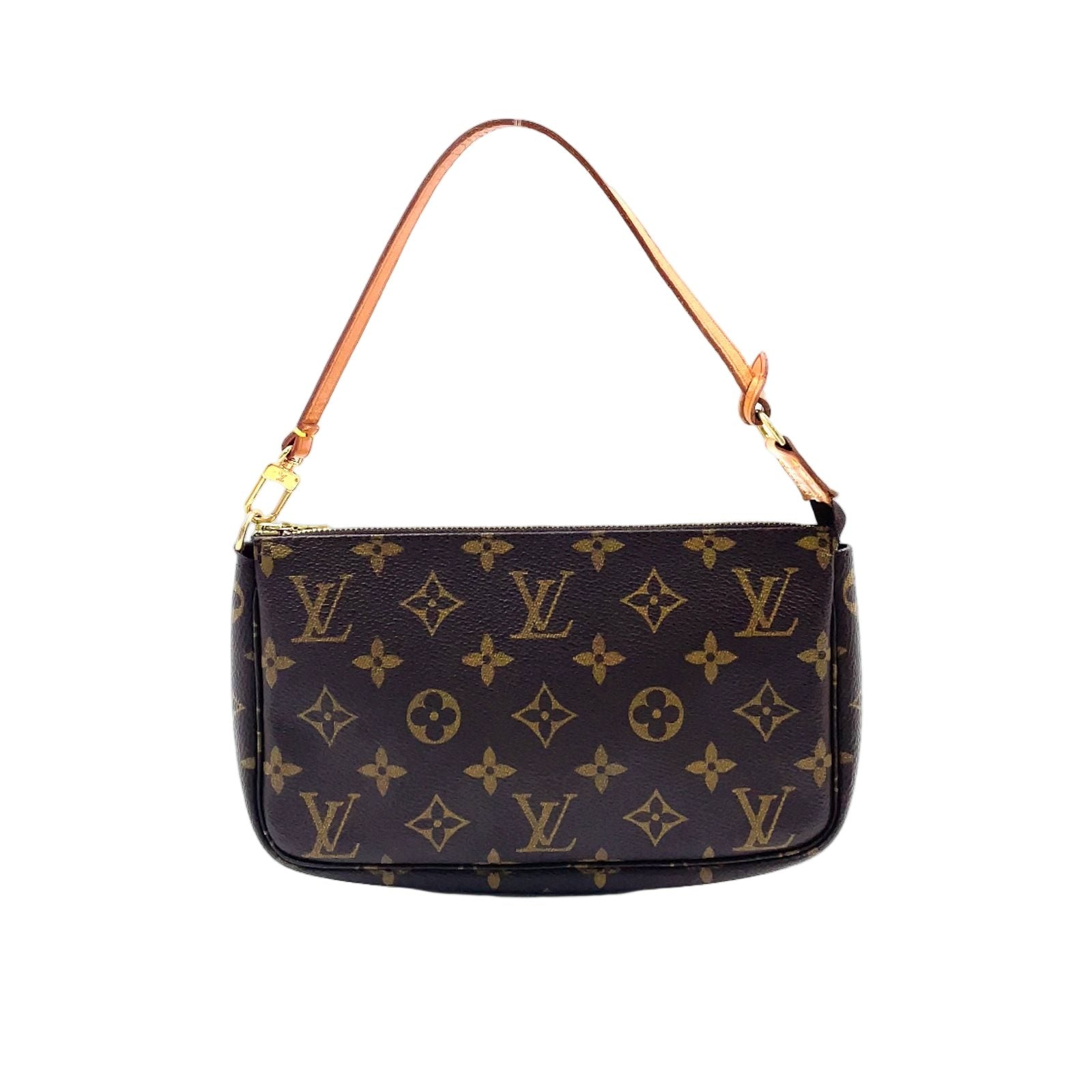 Louis Vuitton Pochette Monogram Leather Brown Light Handbag Gold