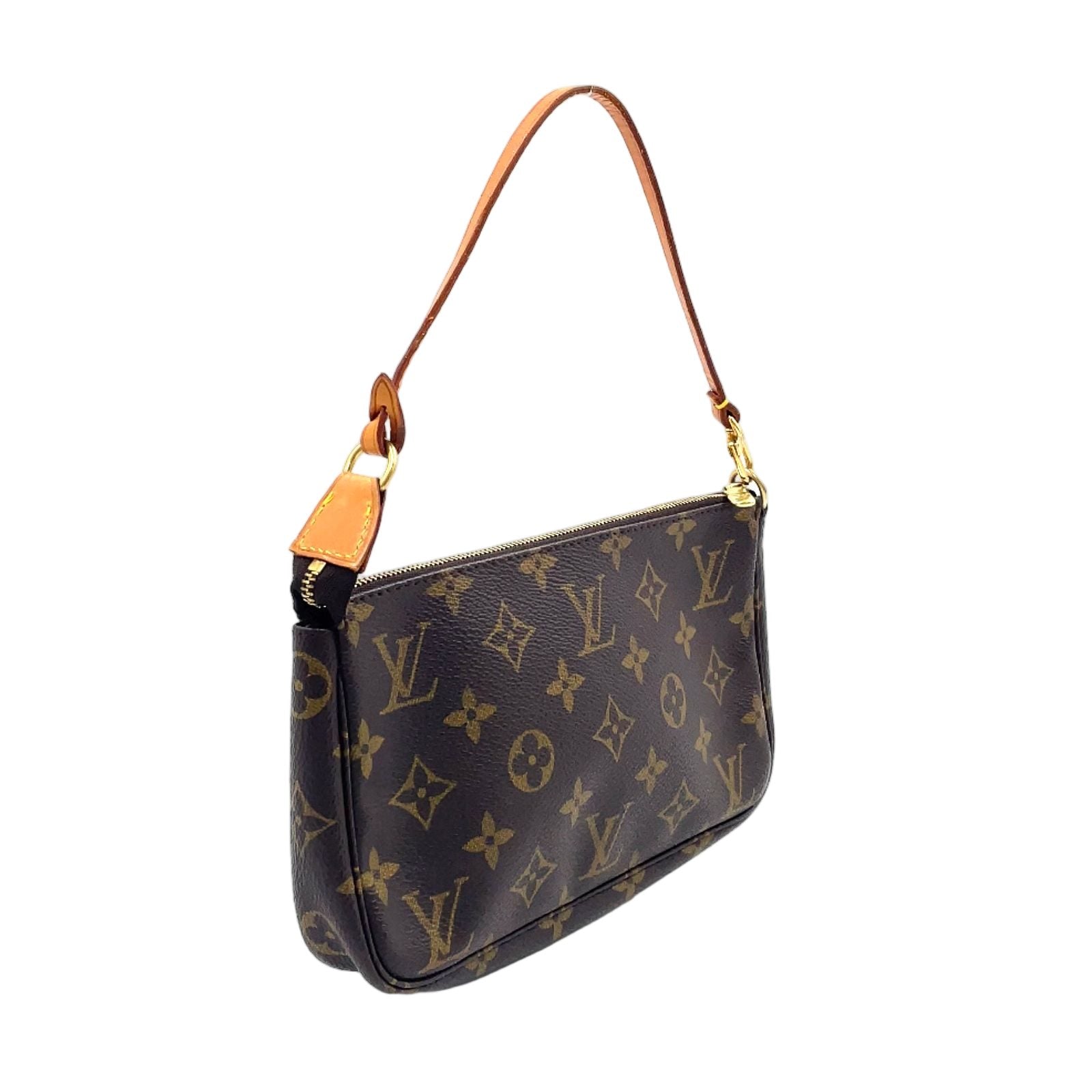 Louis Vuitton Pochette Monogram Leather Brown Light Handbag Gold — view 2