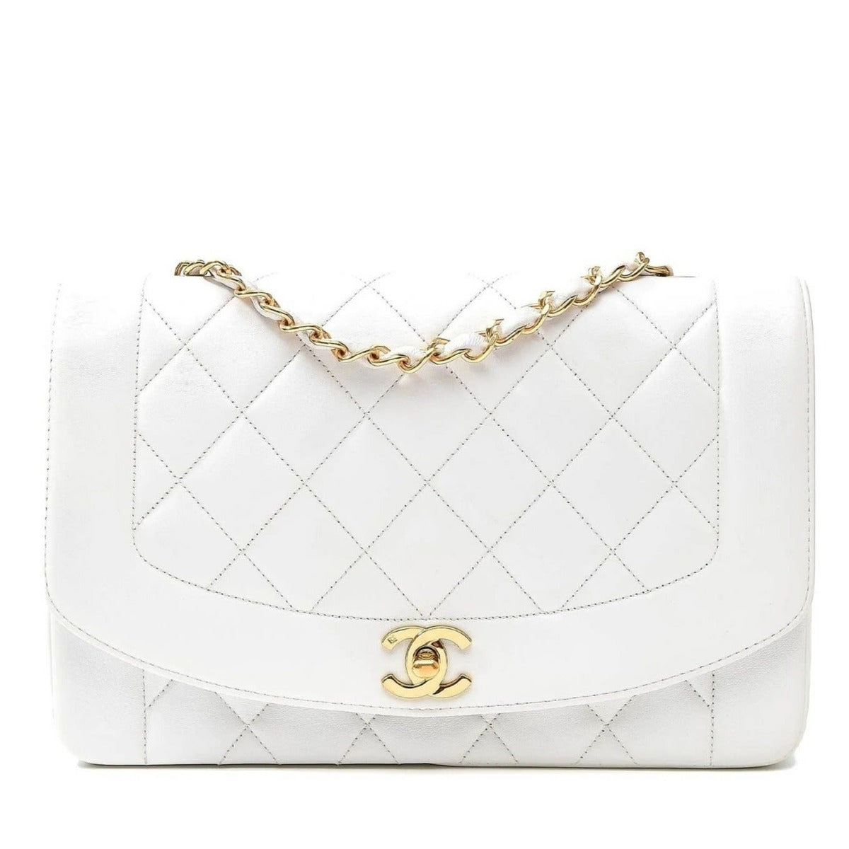 Chanel Diana Medium Single Flap Quilted Lambskin Bag White
