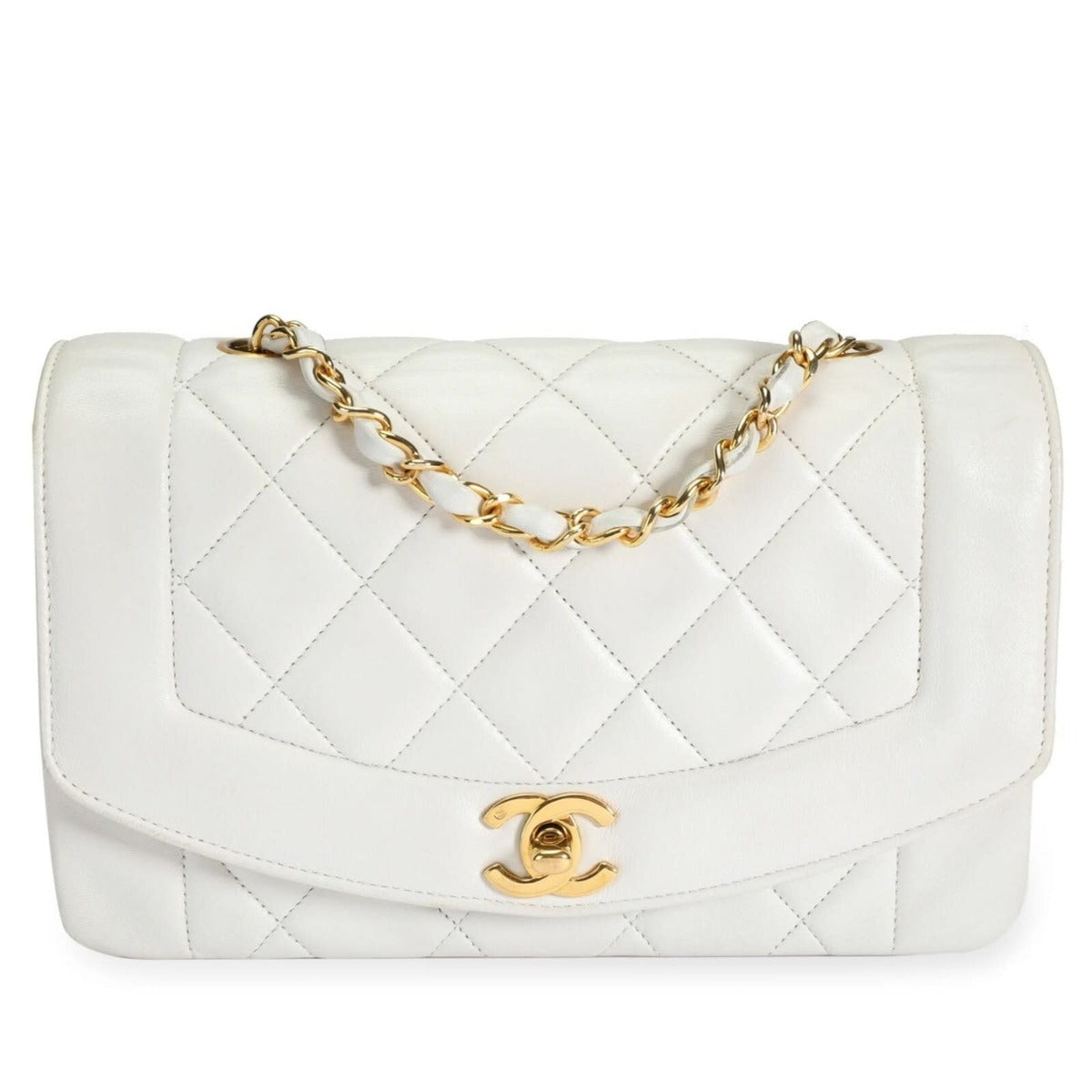 Chanel Diana Medium Single Flap Quilted Lambskin Bag White