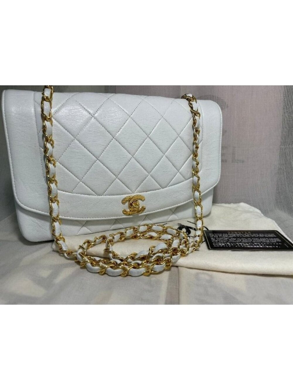 Chanel Diana Medium Single Flap Quilted Lambskin Bag White