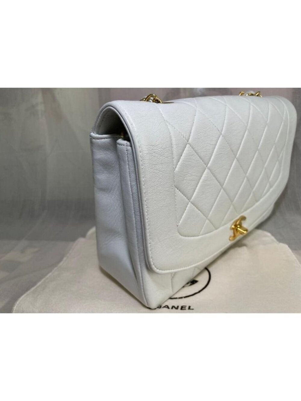 Chanel Diana Medium Single Flap Quilted Lambskin Bag White