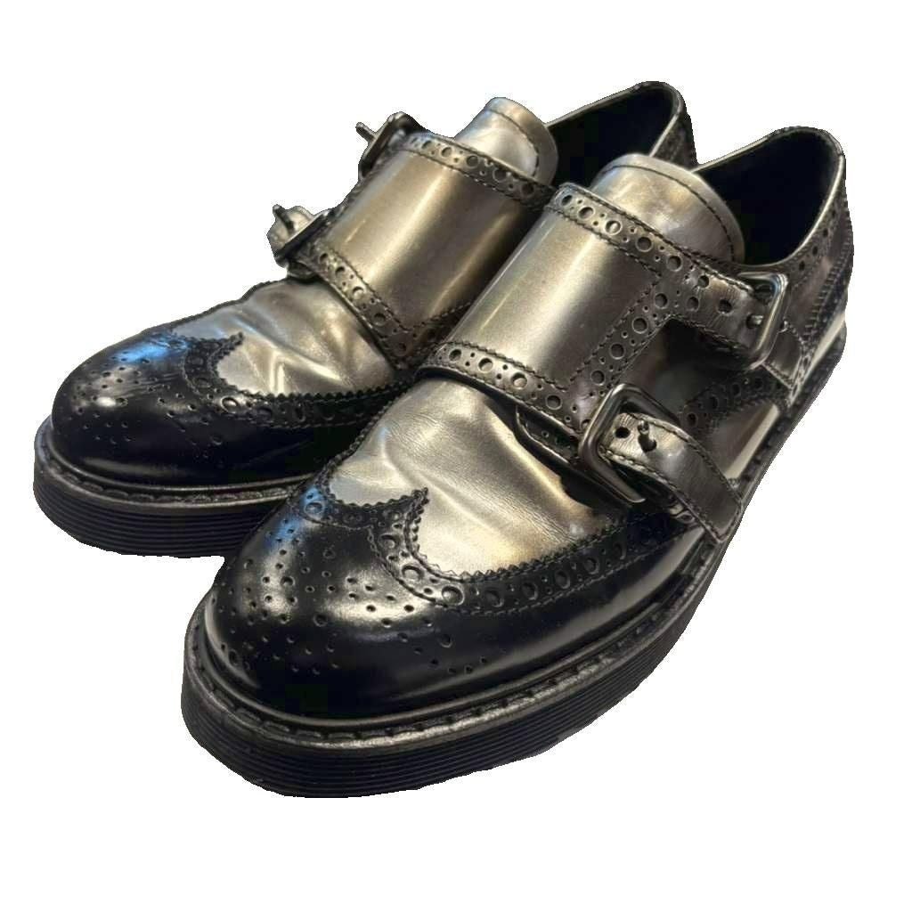 Prada Sport Leather Shoes Monk Strap Wing Tip Bicolor Sneakers 37 Black