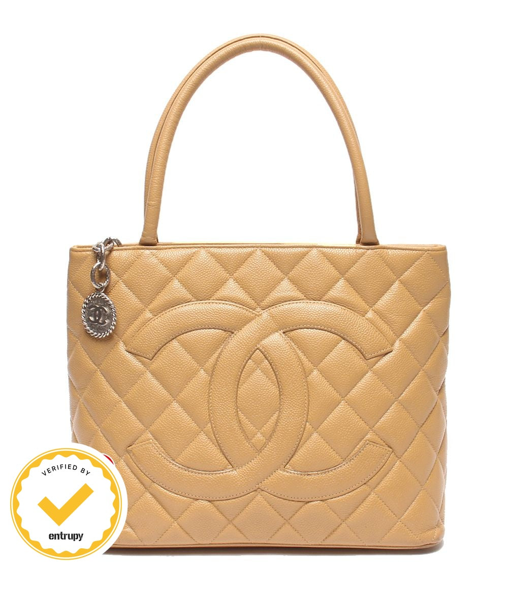 Chanel Tote Silver Caviar Leather Reissue Medallion Quilted