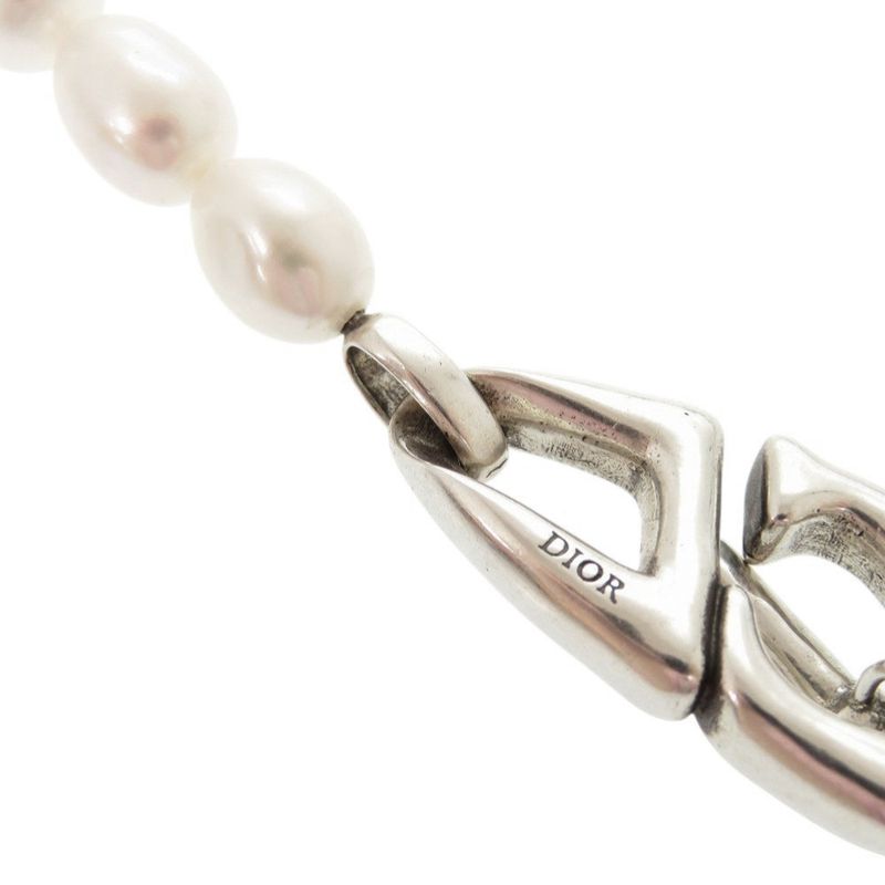 Christian Dior CD30 Brass Freshwater Pearl Silver White Necklace 1203 — view 6