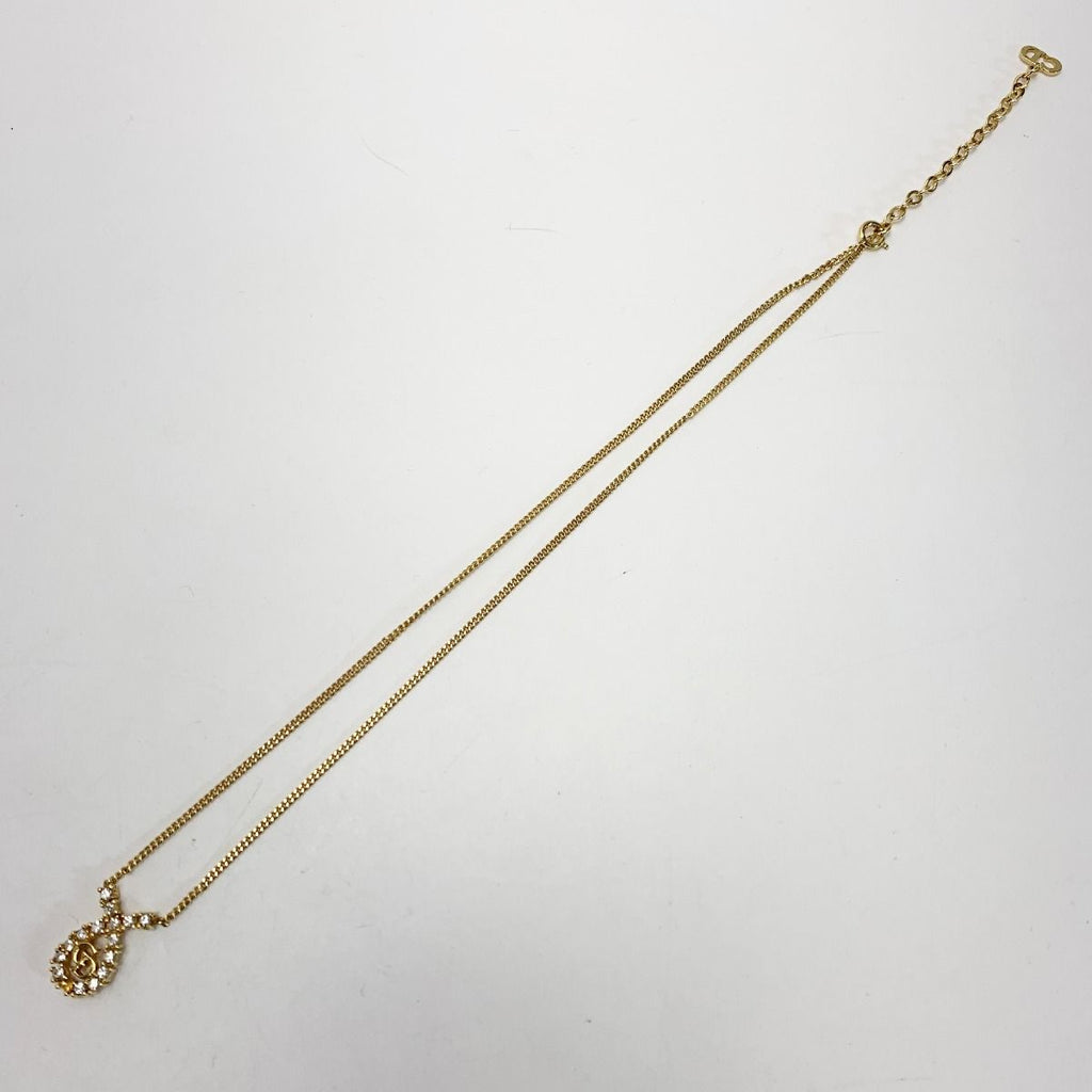 Christian Dior CD Logo GP Plated Rhinestone Gold Necklace — view 6