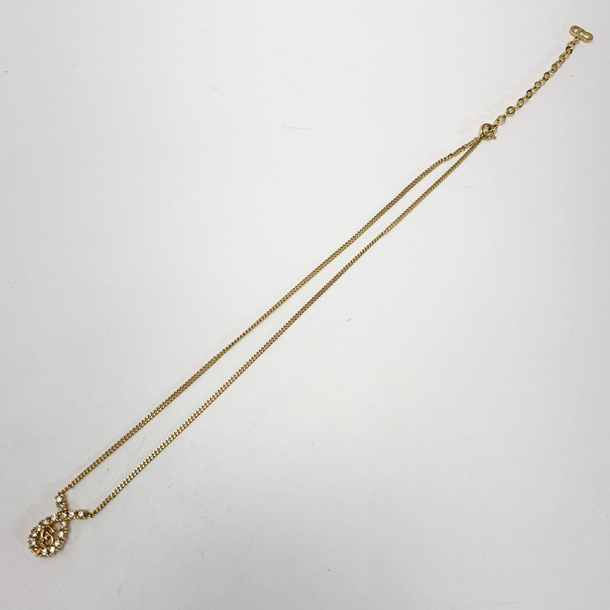 Christian Dior CD Logo GP Plated Rhinestone Gold Necklace — view 6