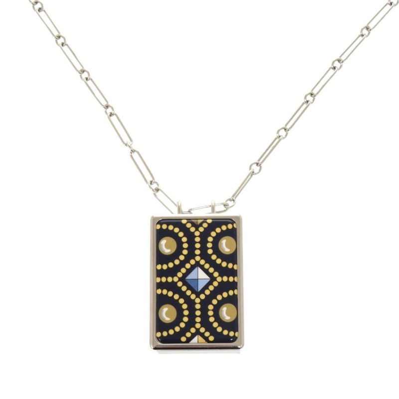 Hermes Boite A Reve Pendant Accessory Case Metal Silver Navy Necklace 1421 — view 2
