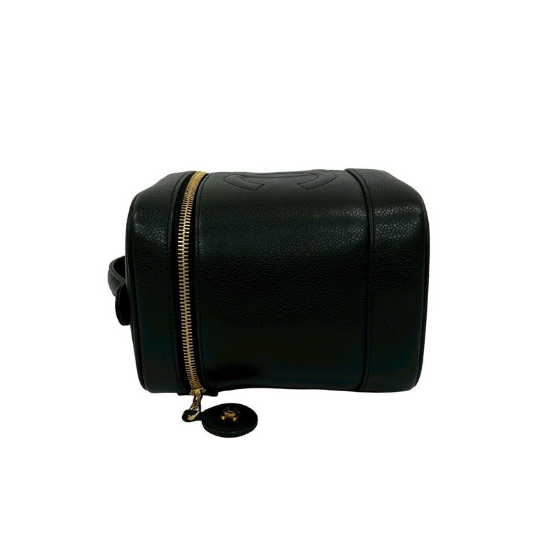 Chanel Caviar Leather Vanity Bag Mini Handbag Black 28298