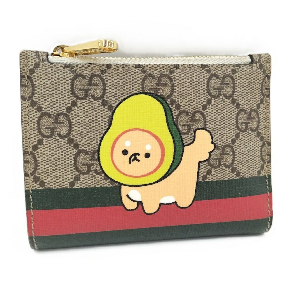 Gucci Compact Wallet Coating Animal Print Beige