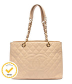 Chanel Chain Shoulder Bag Tote Bag Gold Quilted Caviar Leather Grand Shopping