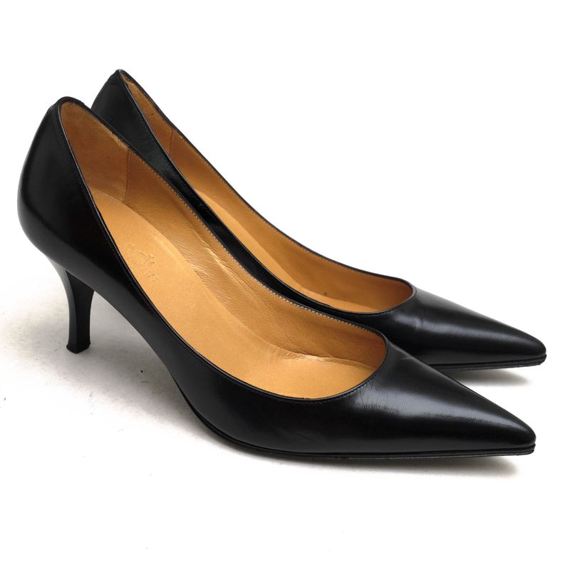 Hermes Pumps Shoes Women Leather Black Pointed Toe — view 2