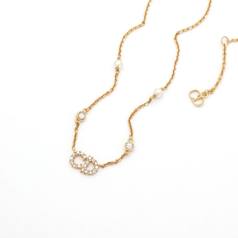 Christian Dior Clair D LUNE Necklace Pendant Choker Gold CD Logo Rhinestone — view 2