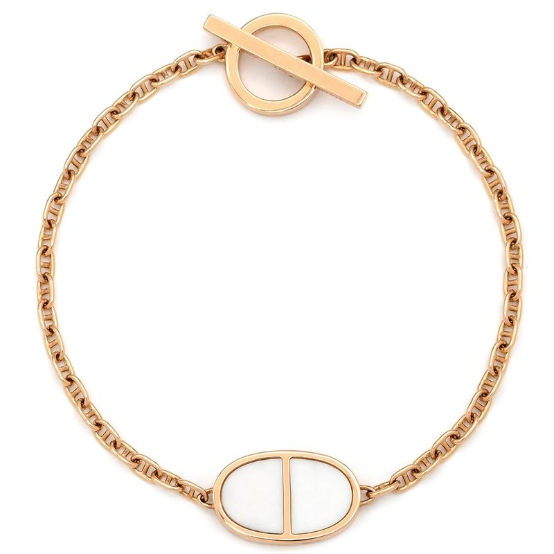 Hermes Bracelet Chaine D'ancre Verso 18K Pink Gold Rose White Sh