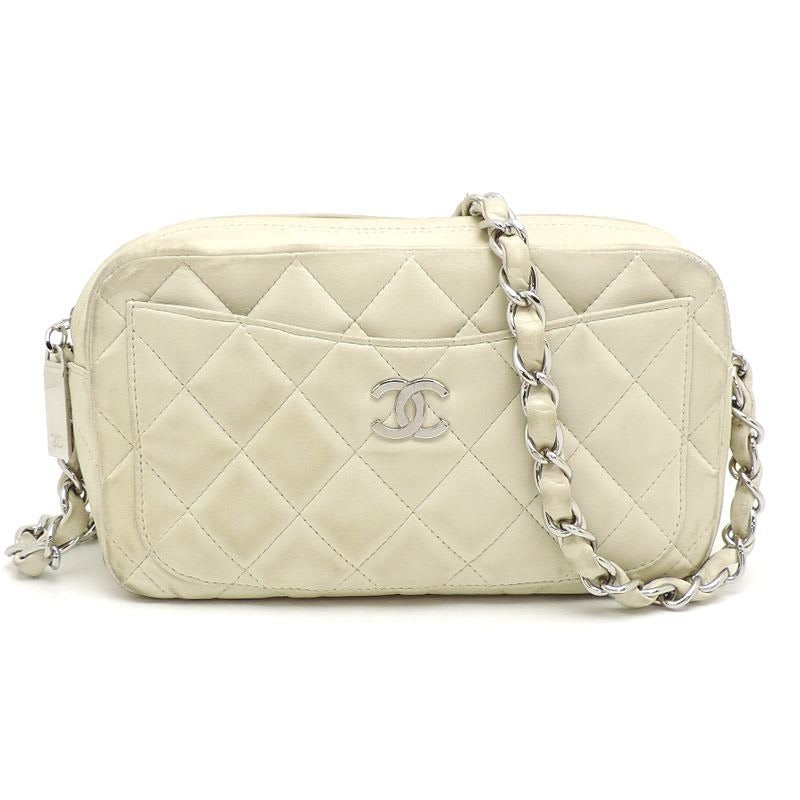 Chanel Shoulder Quilted Chain Lambskin White Bag