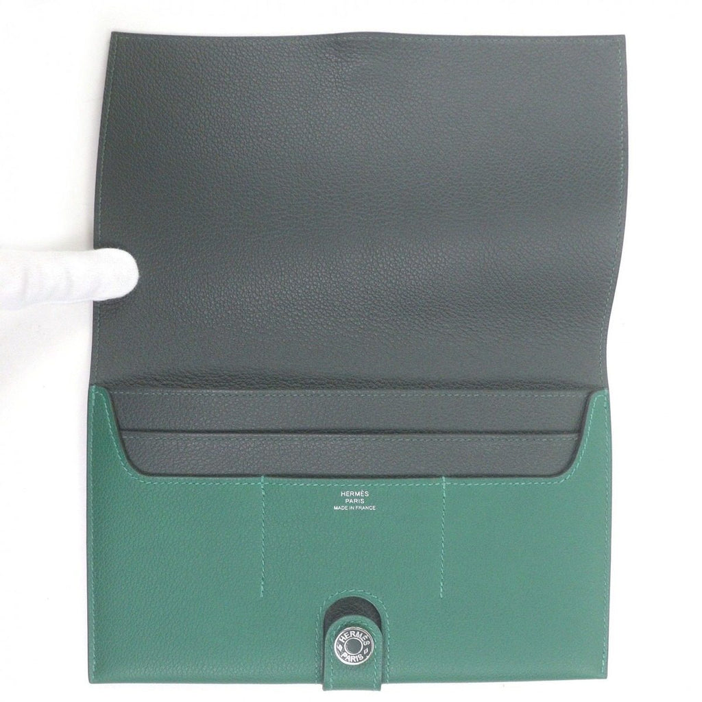 Hermes Toutenmain Veau Color Clou de Selle Silver Leather Wallet Passport Case — view 6